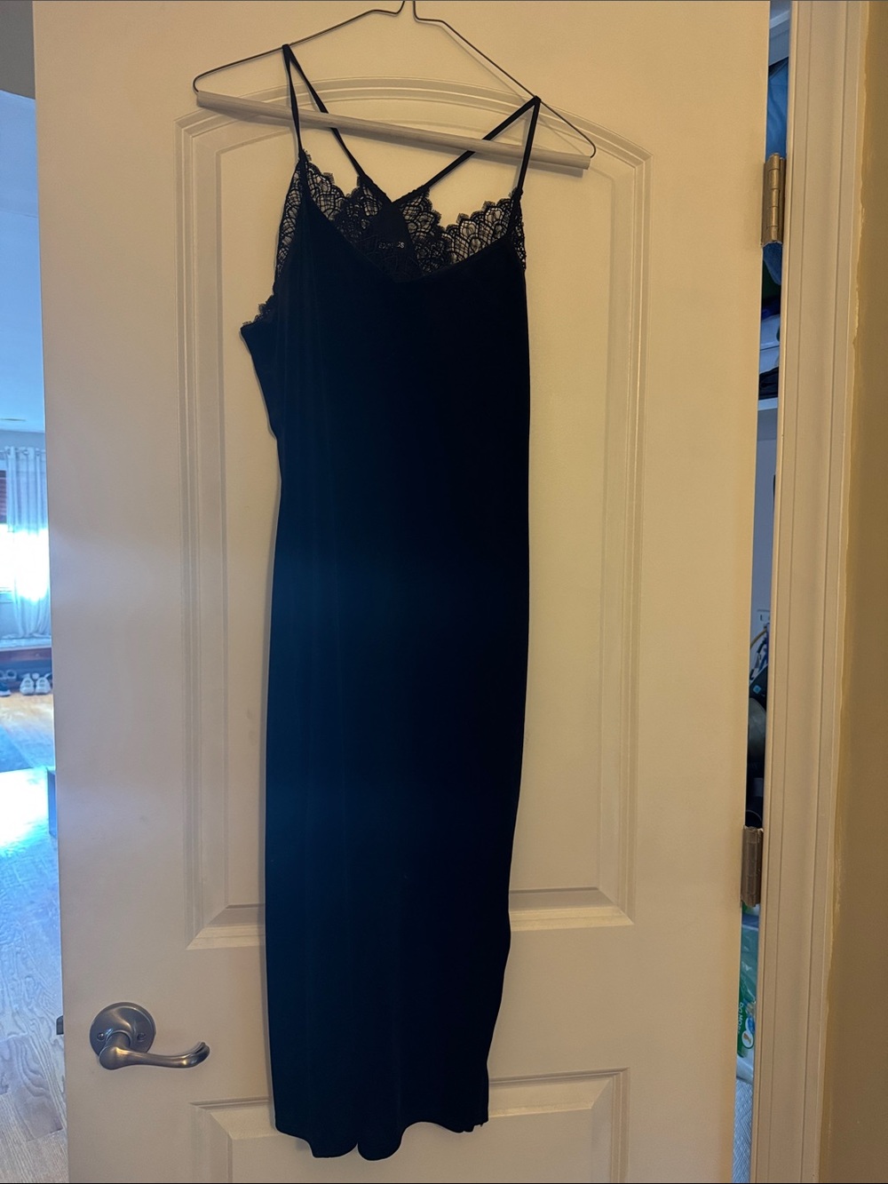 Express - Black Suede Lace-Trim Slip Dress